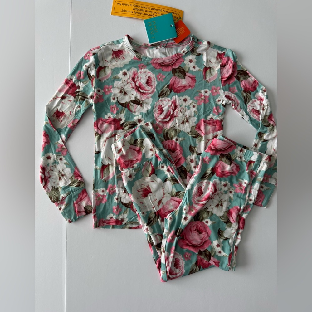 NWT Posh Peanut Floral 2 Piece Pajama Set Girls Size 7-8Y